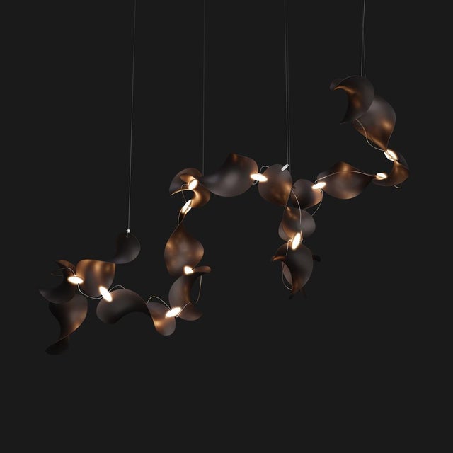 Not Yet Made - Made To Order Dune 16 Spiral Chandelier with Shades in Dark Bronze Metallic Tone by Daniel Becker for Moss Objects For Sale - Image 5 of 8