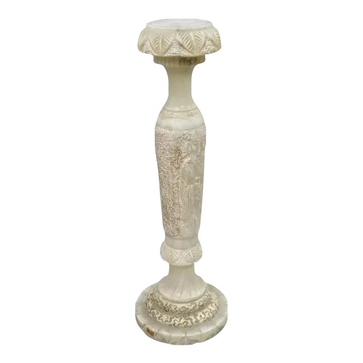 Vintage Chinese Wiseman Carved Alabaster Figural Pedestal Plant Stand ...