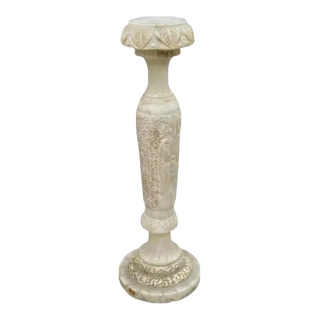 Vintage Chinese Wiseman Carved Alabaster Figural Pedestal Plant Stand For Sale
