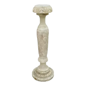 Vintage Chinese Wiseman Carved Alabaster Figural Pedestal Plant Stand