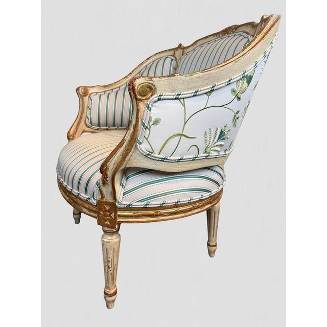 Antique French Painted Frame Chairs Striped Upholstery, Pair For Sale - Image 12 of 15