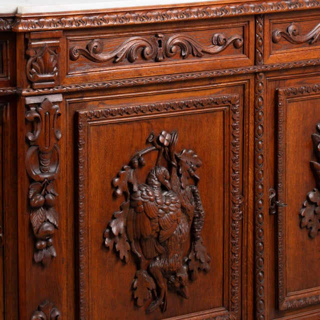 19th Century Swedish Carved Oak Sideboard Buffet With Marble Top For Sale - Image 9 of 17