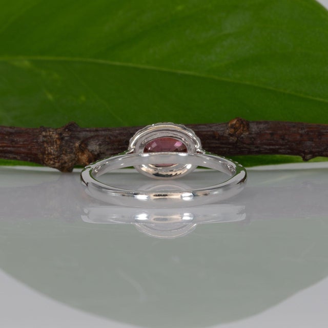 Padparadscha Sapphire Ring With Diamond Halo: Solid 14k Gold, Size 6.75 For Sale - Image 9 of 10