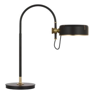 Thomas O'Brien by Visual Comfort Signature Oso 25" Arc Table Lamp in Modern Iron and Hand-Rubbed Antique Brass with Modern Iron Shade For Sale