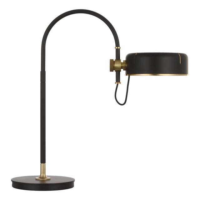 Thomas O'Brien by Visual Comfort Signature Oso 25" Arc Table Lamp in Modern Iron and Hand-Rubbed Antique Brass with Modern Iron Shade For Sale