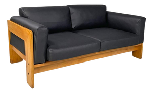 Mid-Century Modern Italian Black Faux Leather Sofa Bastiano Scarpa Gavina, 1960s