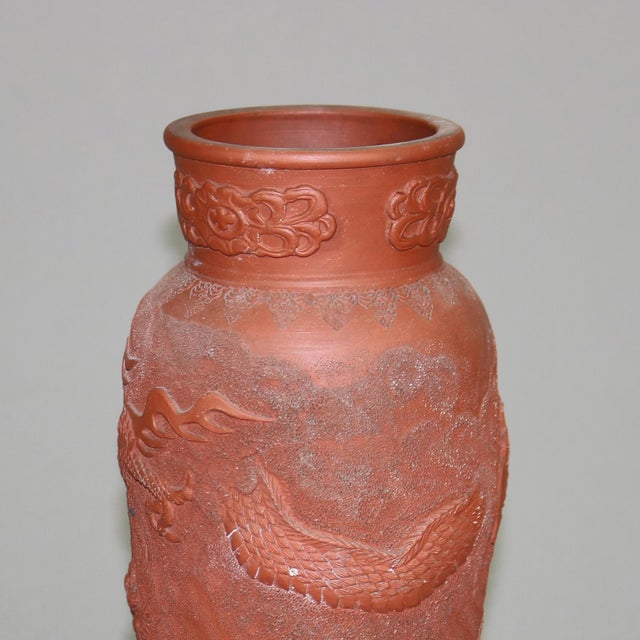 Japanese Japanese Embossed Terra Cotta Vase with Dragon, Circa 1930 For Sale - Image 3 of 5