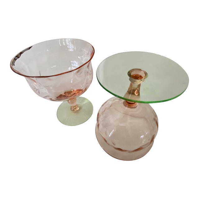 Watermelon Glass Compote Glasses. Depression Glass From the 1920 - 30’s For Sale