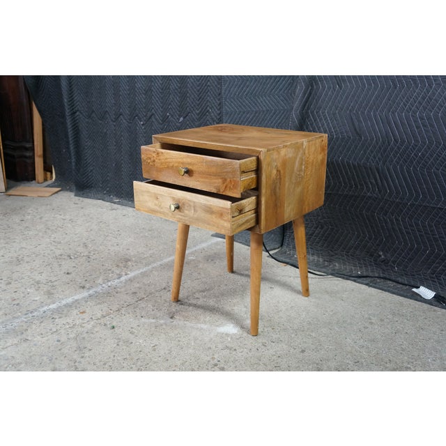 Organic Modern Mango Wood 2 Drawer Side End Accent Table Nightstand MCM For Sale - Image 6 of 18