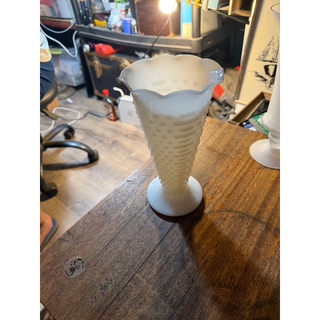 Art Deco Anchor Hocking Hobnail Milk Glass Vase For Sale - Image 3 of 5