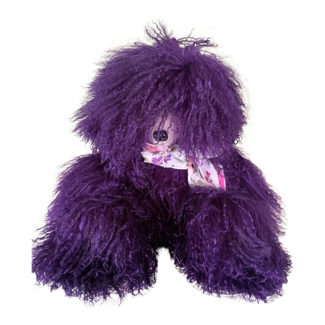 Purple Mongolian Lamb Fur Large Collectible Teddy Bear by Bear Mountain Artist Kathy Bindert For Sale