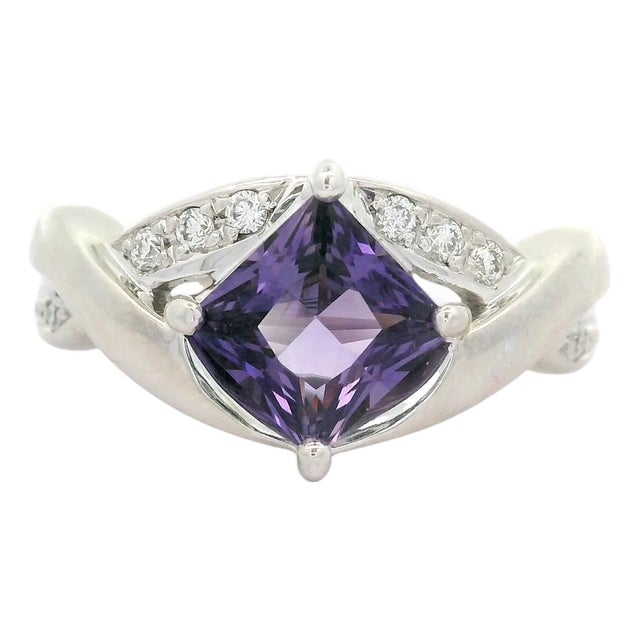 1.51 Carat No-Heat Purple Sapphire Diamond Platinum Ring, Gia Certified, Size 6.75 For Sale