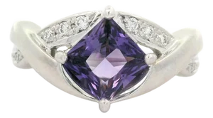 1.51 Carat No-Heat Purple Sapphire Diamond Platinum Ring, Gia Certified, Size 6.75
