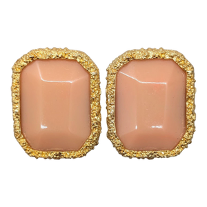 Vintage 1980s Signed Les Bernard Goldtone Rectangular Faux-Chalcedony Clip Earrings-2 Pieces