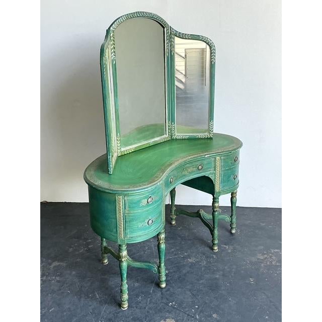 Shabby Chic Vintage Distressed Mirrored Vanity and Chair For Sale - Image 3 of 12