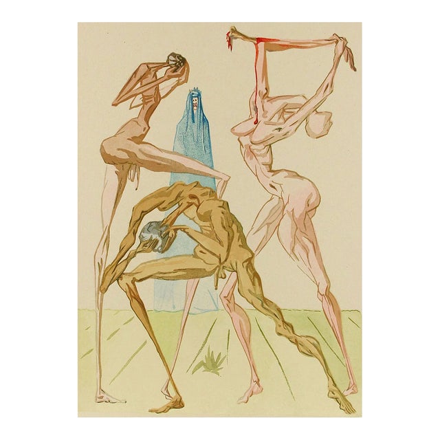 1960s Salvador Dali Woodcut Hell 26 Inhabitants of Prato For Sale