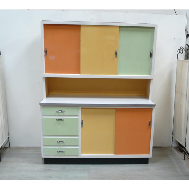 Vintage German Kitchen Cabinet with Sliding Doors in Multi Colors, 1950s For Sale - Image 14 of 14