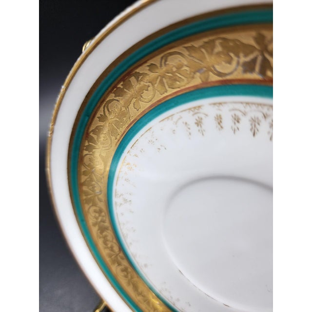 Antique William Guerin & Co. Limoges France Porcelain Saucer Celeste Teal & Encrusted Gold c.1891-1932 For Sale - Image 9 of 18