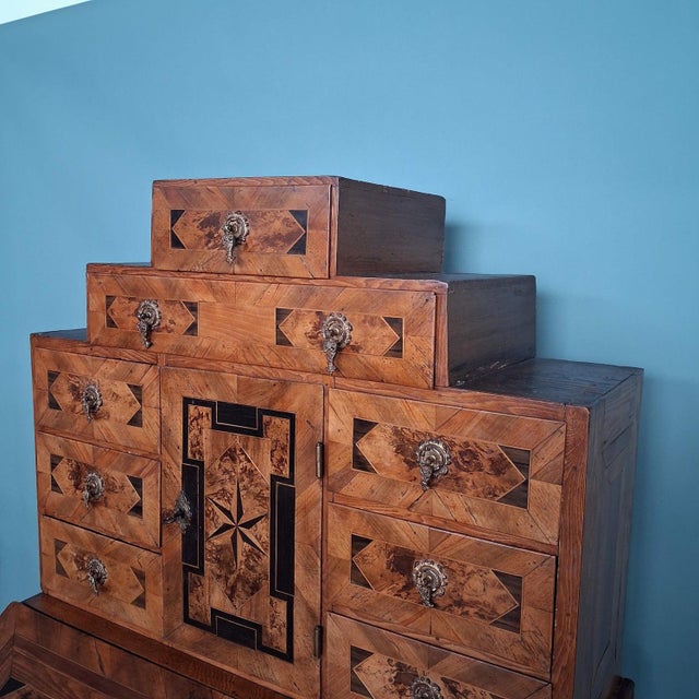 Brown Antique Secretary Desk with Inlays and Drawers For Sale - Image 8 of 18