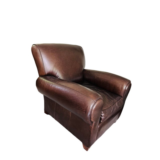 Manhattan Roll Arm Top-Grain Leather Club Chair & Ottoman – Mitchell Gold + Bob Williams for Pottery Barn For Sale - Image 6 of 12