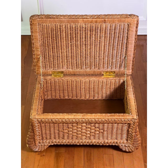 Wood Braided Wicker Rattan Storage Chest, Trunk, 1980s For Sale - Image 7 of 12