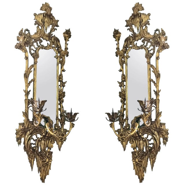 Gold Giltwood Mirrored Wall Sconces For Sale - Image 8 of 8