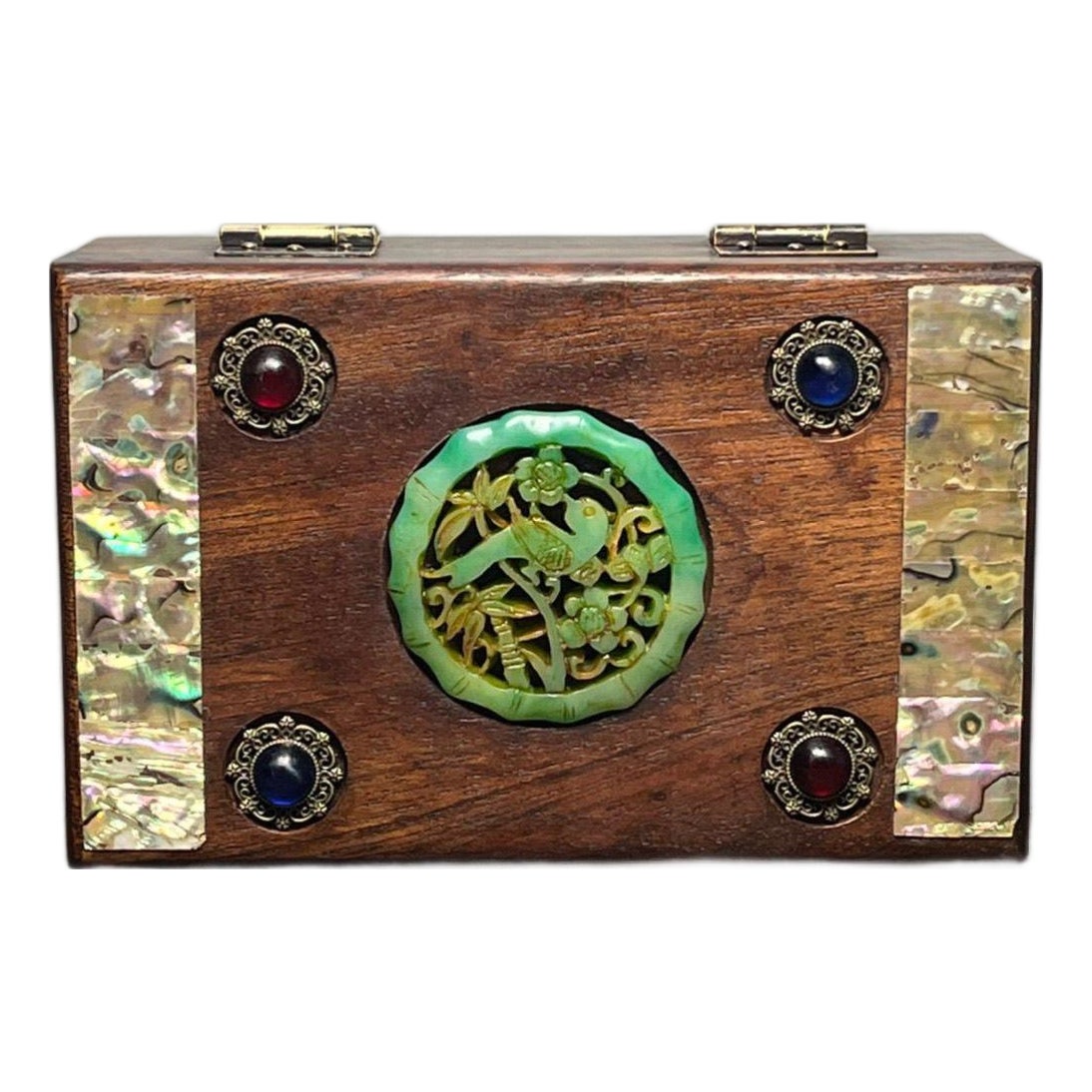 Vintage Rosewood Jewelry Box With Abalone Shell & Jade Inlay ...