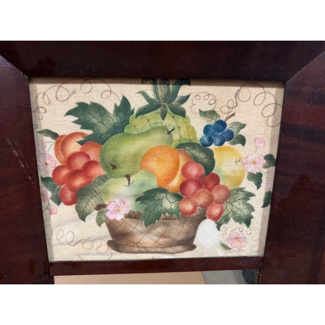 Traditional Antique Empire Mahogany Ogee Mirror With Floral Basket of Fruit Theorem For Sale - Image 3 of 8