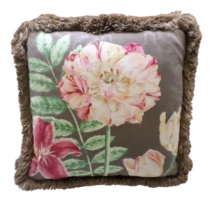 Brown Feather Pillow With Flowers & Chinese Vase Design
