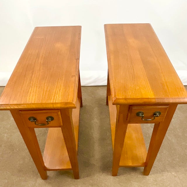 Chestnut 1980s Vintage Arts & Crafts Mission Slim Side Tables - A Pair For Sale - Image 8 of 12