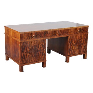 Czech Art Deco Writing Desk in Mahogany, Walnut, Brass and Beech, 1920s For Sale