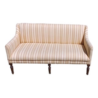 Mid 20th Century Vintage Sheraton Style New England Upholstered Striped Sofa Settee For Sale