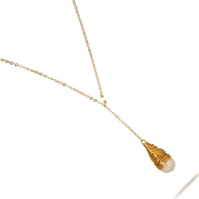 Baroque Pearl Drop & Gold Pendant Chain Necklace For Sale - Image 9 of 10
