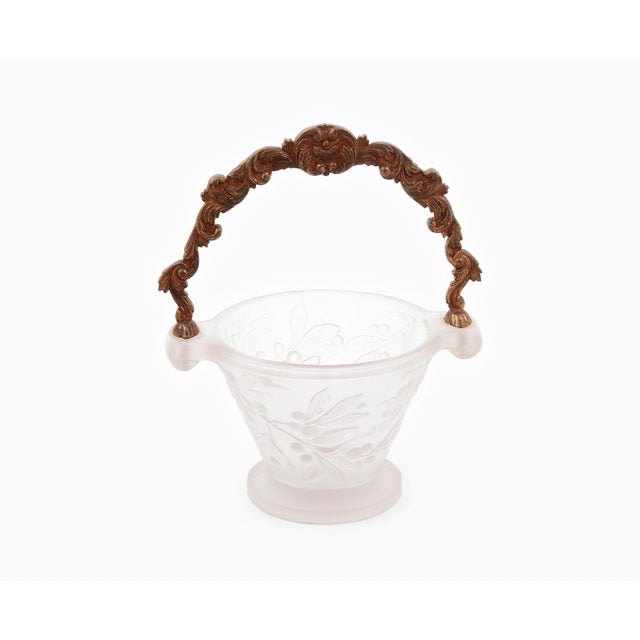 Goldenrod French Art Deco Frosted Glass and Gilt Bronze Basket from Etling Paris, 1930s For Sale - Image 8 of 8