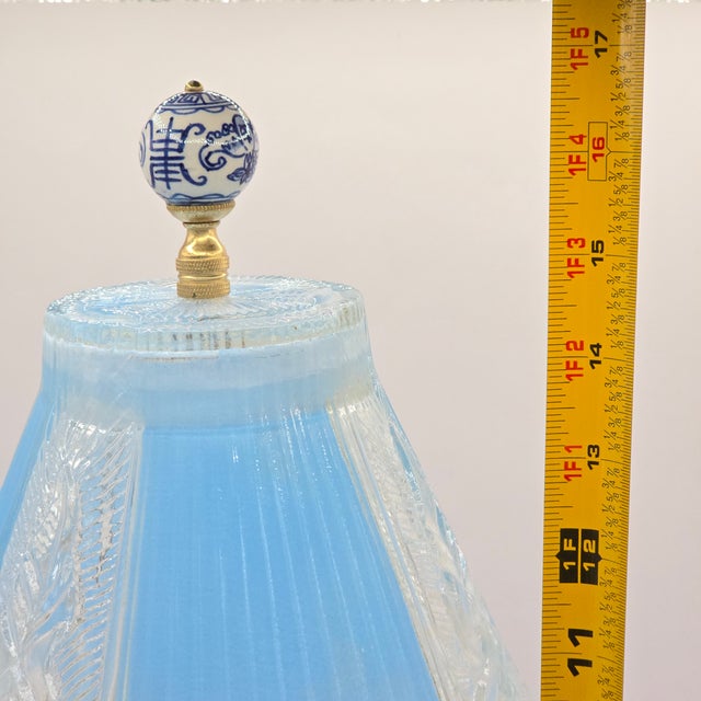 Glass Vintage Walther & Sohne Art Deco Frosted Blue Mermaid Boudoir Lamp For Sale - Image 7 of 12