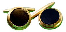 Yellow Gold Cufflinks with Circular Onyx and Surrounding Strips, Set of 2