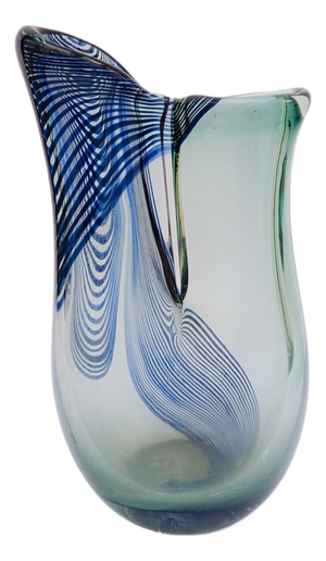 2-Mouthed Murano Glass Vase with Blue Cane Decor, 1970s