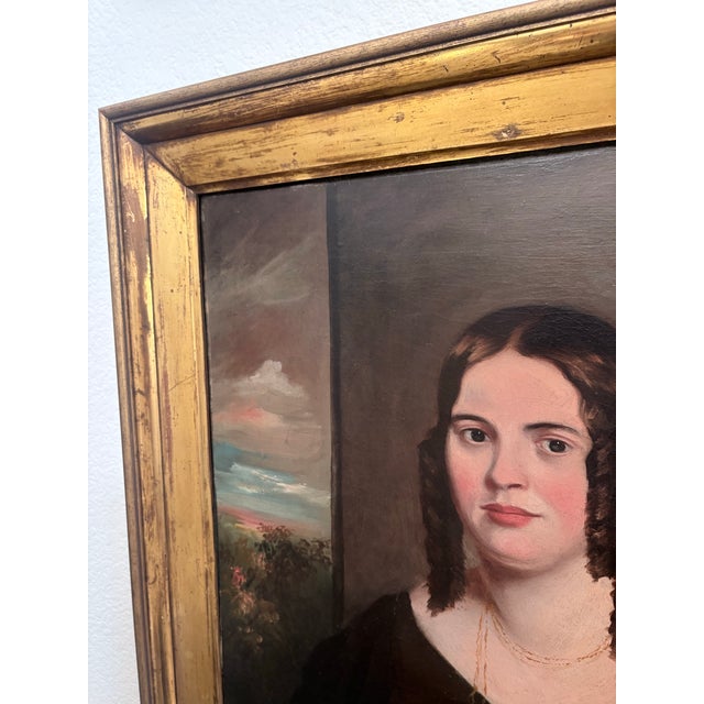 19th Century Oil Portrait of a Lady in Antique Giltwood Frame - Unsigned For Sale - Image 10 of 12
