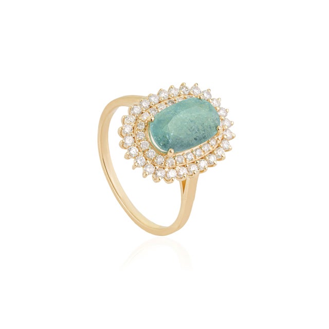 VR Jewels 2.14Carats Natural Paraiba Tourmaline Cushion Cut Diamond Halo 14k Gold Ring Size 7 For Sale - Image 4 of 18