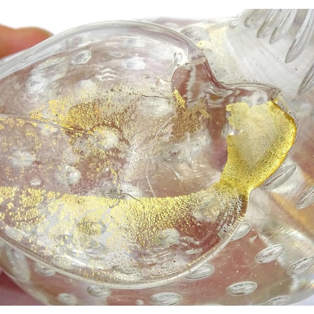 Vintage Murano Barovier Toso Clear and Gold Flecks Italian Art Glass Baby Bird Figurine Sculpture For Sale In Orlando - Image 6 of 6