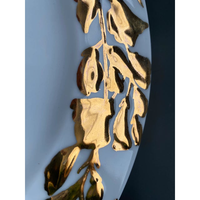 French Antique Philippe Deshoulieres Decorative Dinner Plate With Gold Flowers For Sale - Image 3 of 6