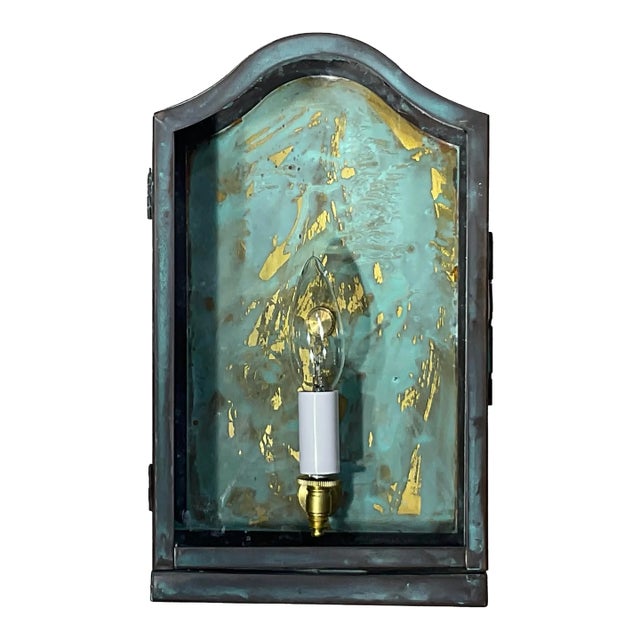 Single Small Vintage Brass Wall Lantern 7”x 3”x 12” High For Sale