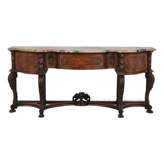 Vintage Carved Walnut Marble Top Sideboard For Sale