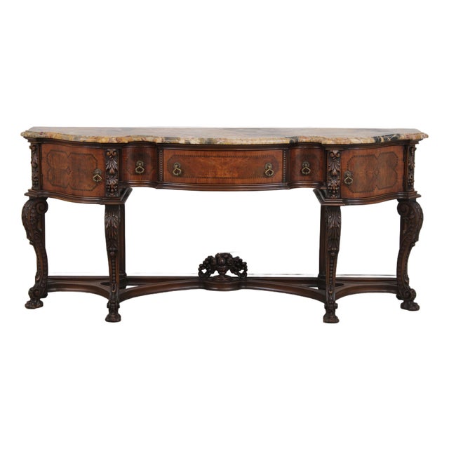 Vintage Carved Walnut Marble Top Sideboard For Sale