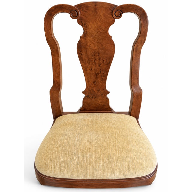 Set of 4 Vintage Queen Anne Style Burl Wood Dining Chairs For Sale In New York - Image 6 of 7