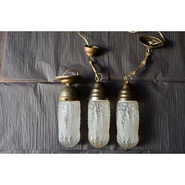 Art Deco Molded Glass and Brass Ceiling Lights, 1930s, Set of 4 For Sale - Image 3 of 18