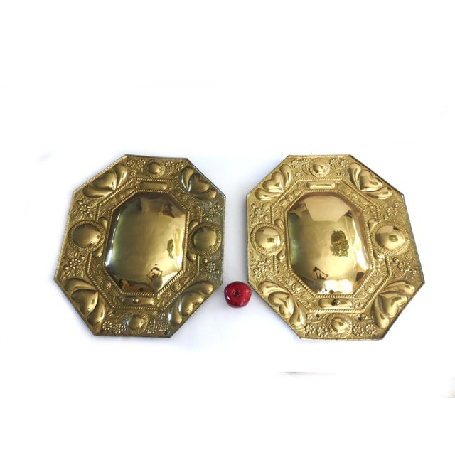 Victorian 19th Century Dutch Revival Repoussé Brass Octagonal Wall Plaques - A Pair For Sale - Image 3 of 14