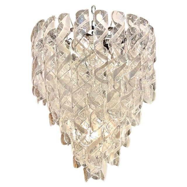 Transparent Modern Spiraled Clear & White Murano Glass Chandelier For Sale - Image 8 of 8