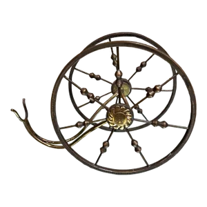 1950s Small Wine Bottle Holder Brass Spoke Wheel Made Italy