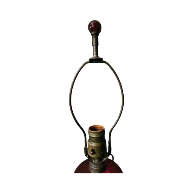 Victorian Early 20th Century Marble and Cranberry Glass Table Lamp For Sale - Image 3 of 12